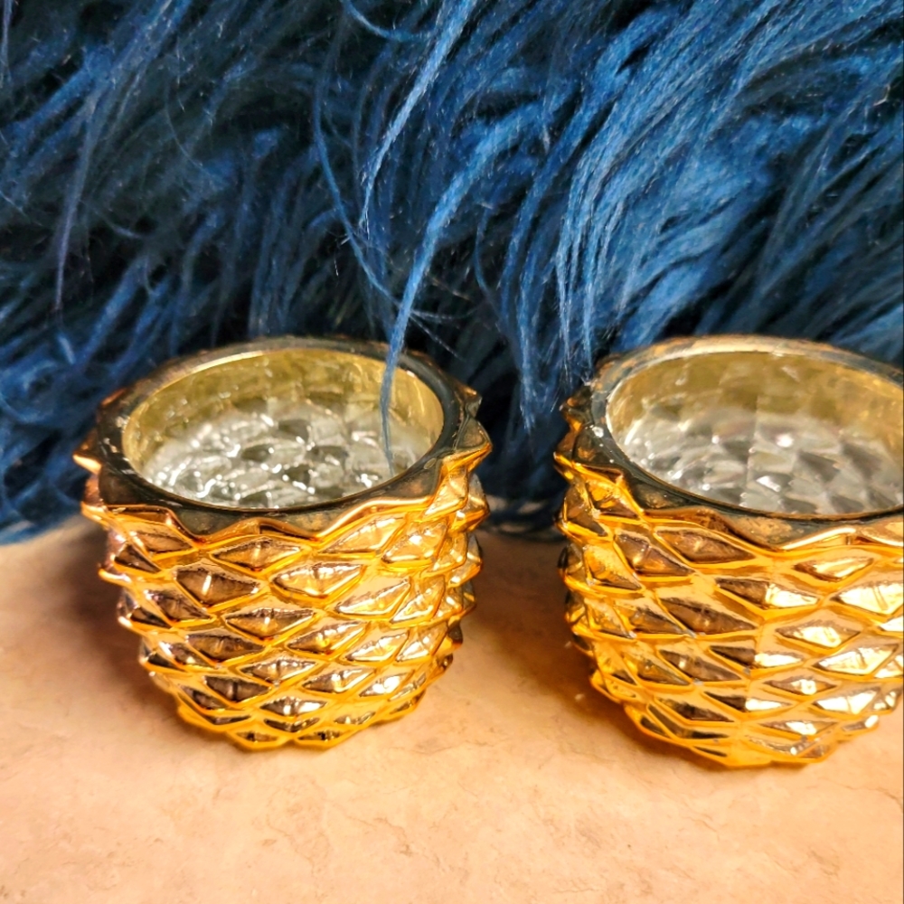 Vintage  lot of 2 Avon golden pinecone candle votives excellent condition